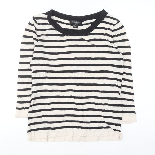 August Silk Women's Black Striped 3/4 Sleeve Knit Top M