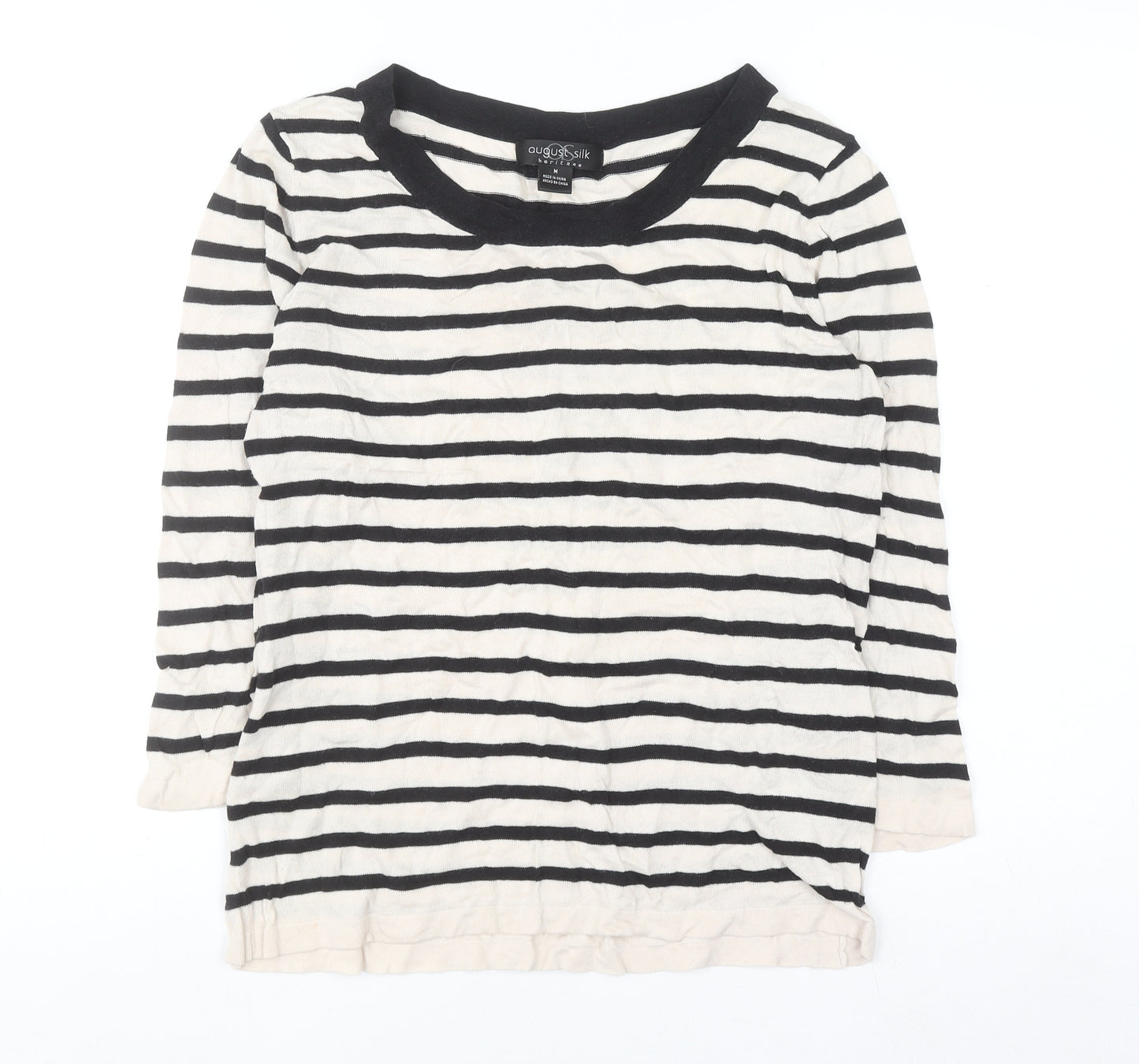 August Silk Women's Black Striped 3/4 Sleeve Knit Top M