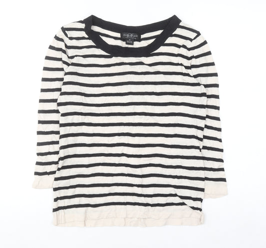 August Silk Women's Black Striped 3/4 Sleeve Knit Top M