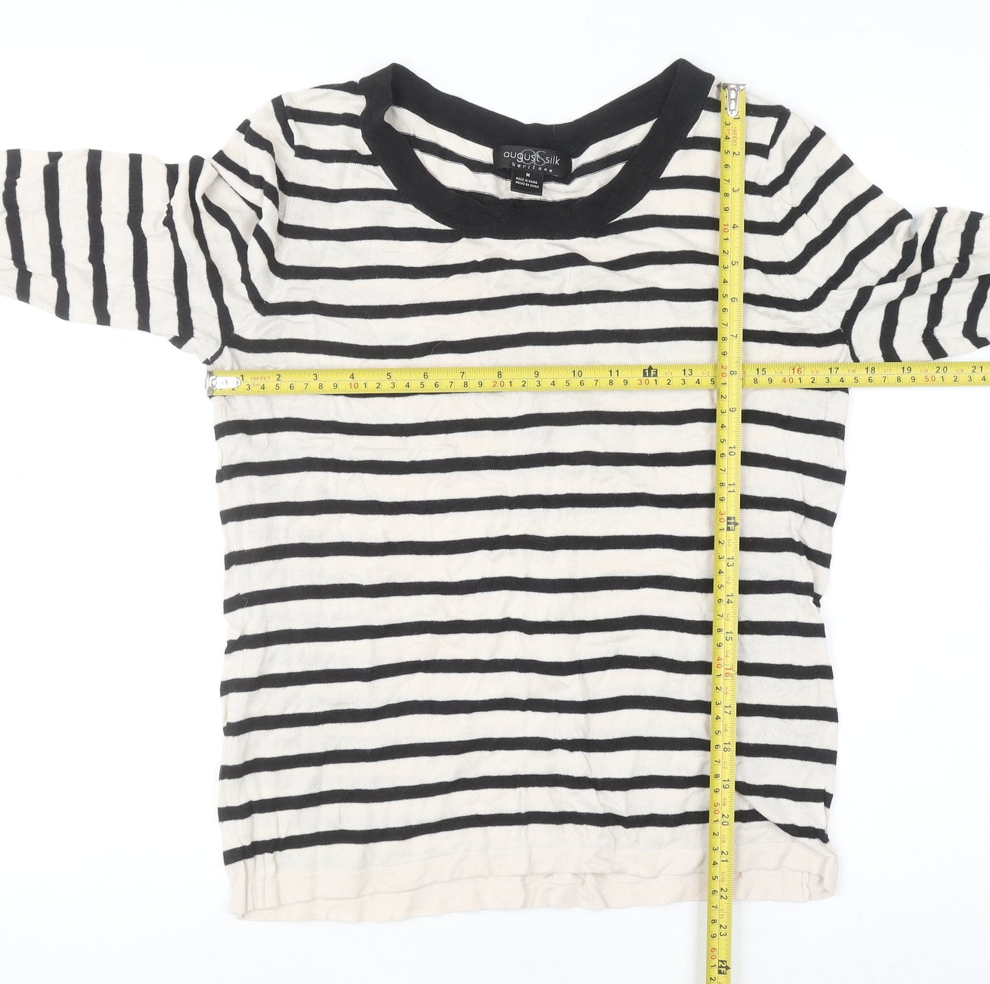 August Silk Women's Black Striped 3/4 Sleeve Knit Top M