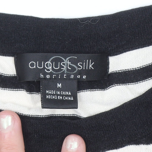 August Silk Women's Black Striped 3/4 Sleeve Knit Top M