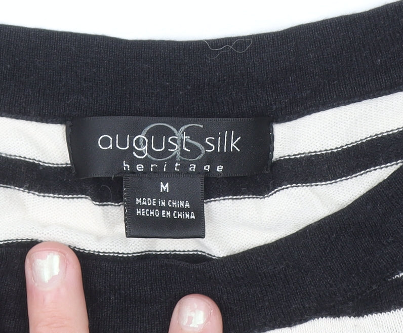 August Silk Women's Black Striped 3/4 Sleeve Knit Top M