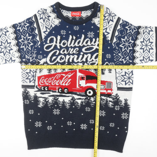 Coca-Cola Men's Blue Christmas Pullover Jumper L Holiday Sweater
