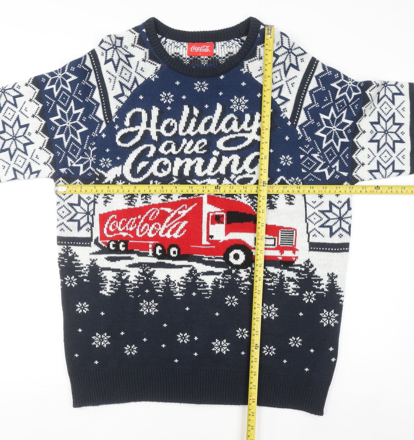 Coca-Cola Men's Blue Christmas Pullover Jumper L Holiday Sweater