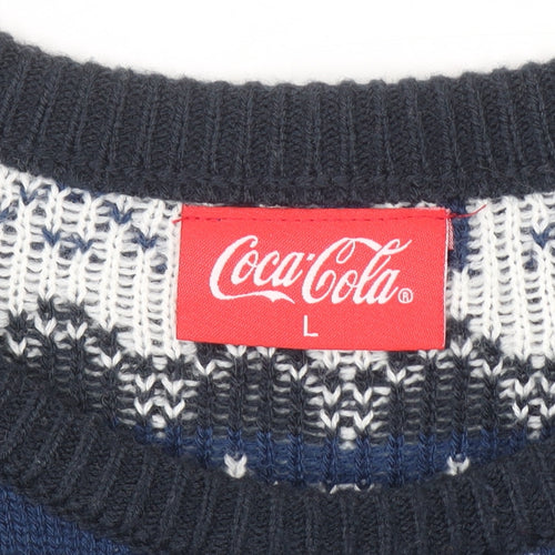 Coca-Cola Men's Blue Christmas Pullover Jumper L Holiday Sweater