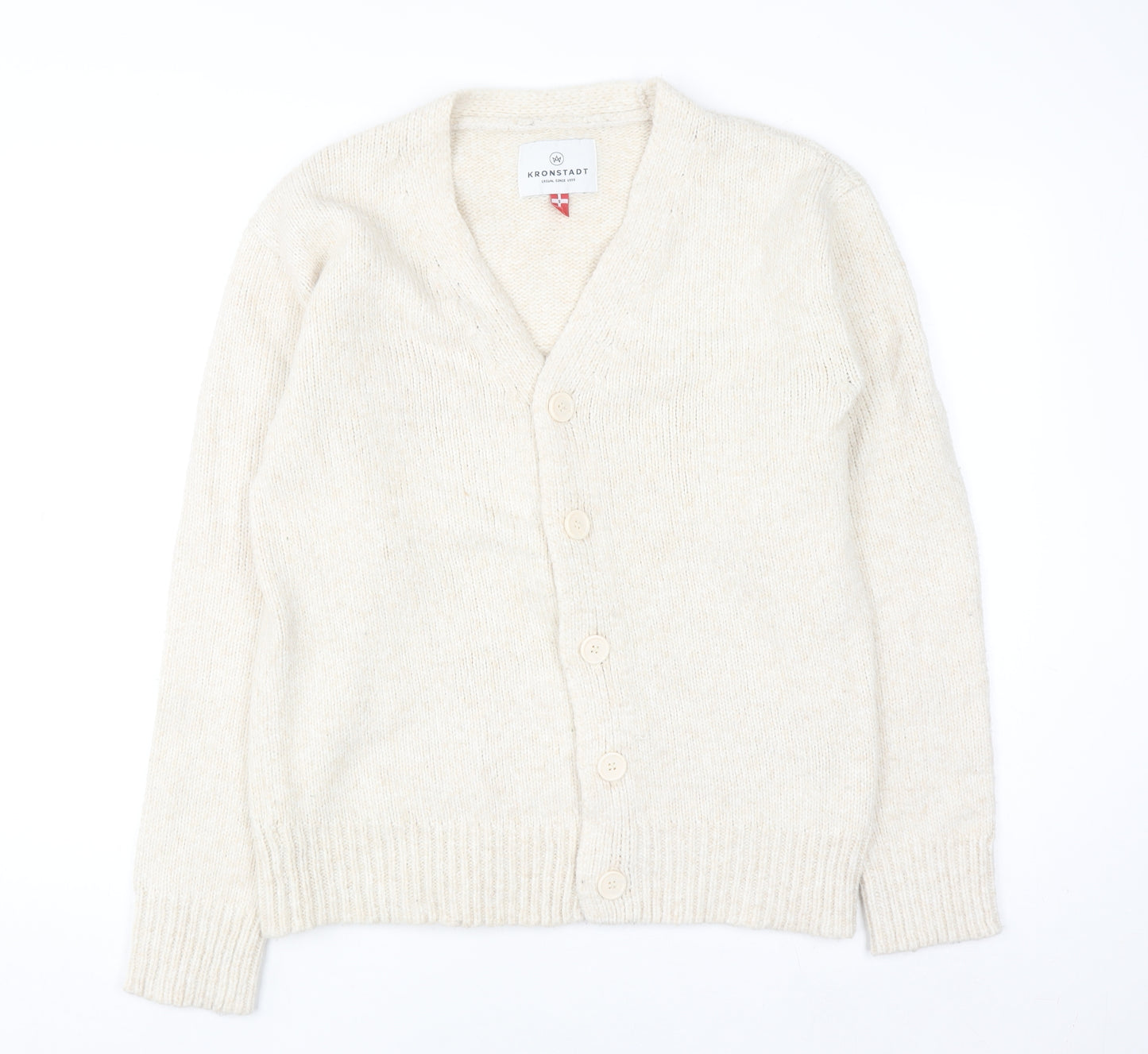 Kronstadt Women Ivory Wool Blend V-Neck Button Cardigan S