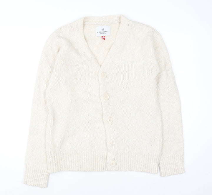 Kronstadt Women Ivory Wool Blend V-Neck Button Cardigan S