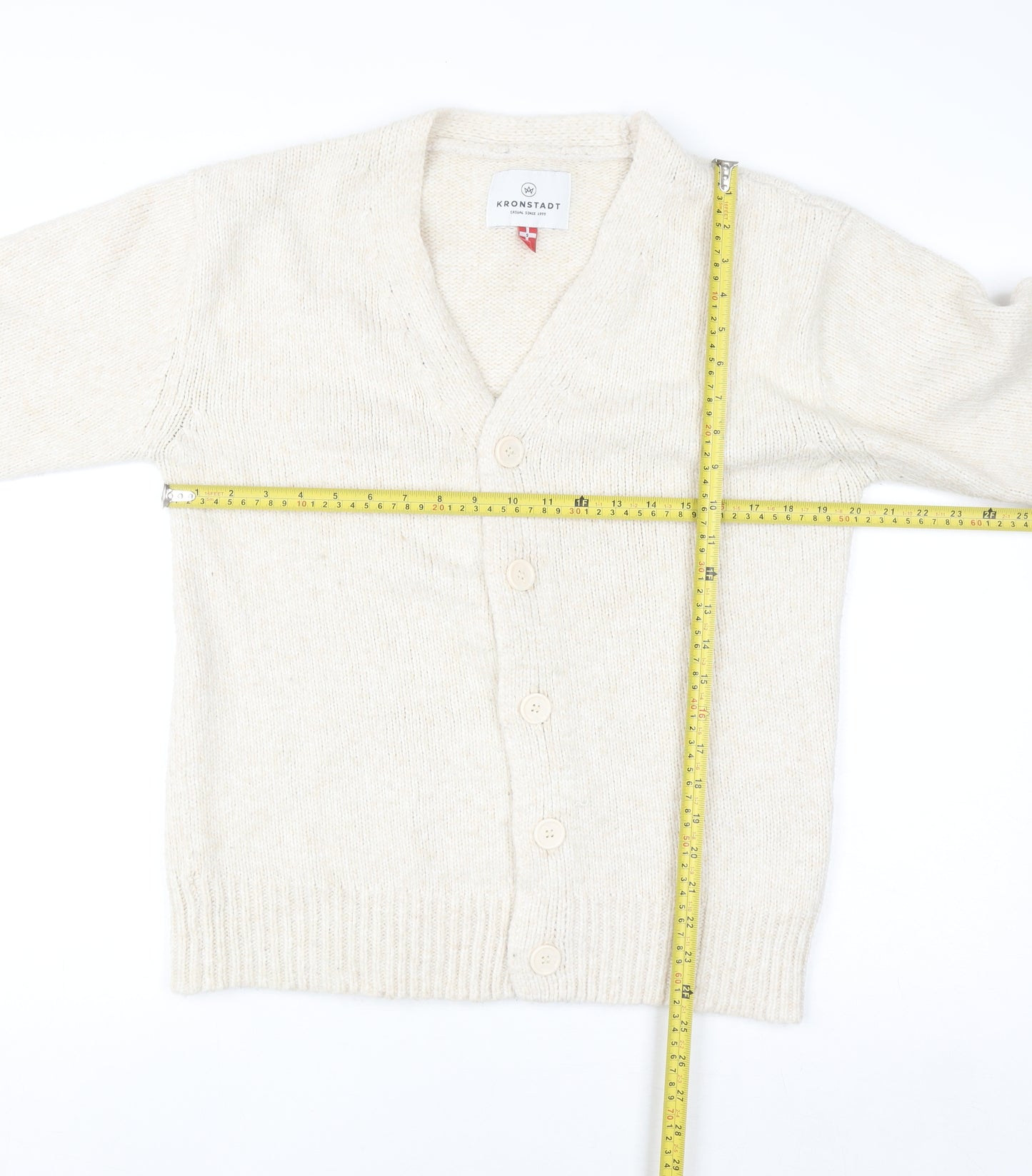 Kronstadt Women Ivory Wool Blend V-Neck Button Cardigan S