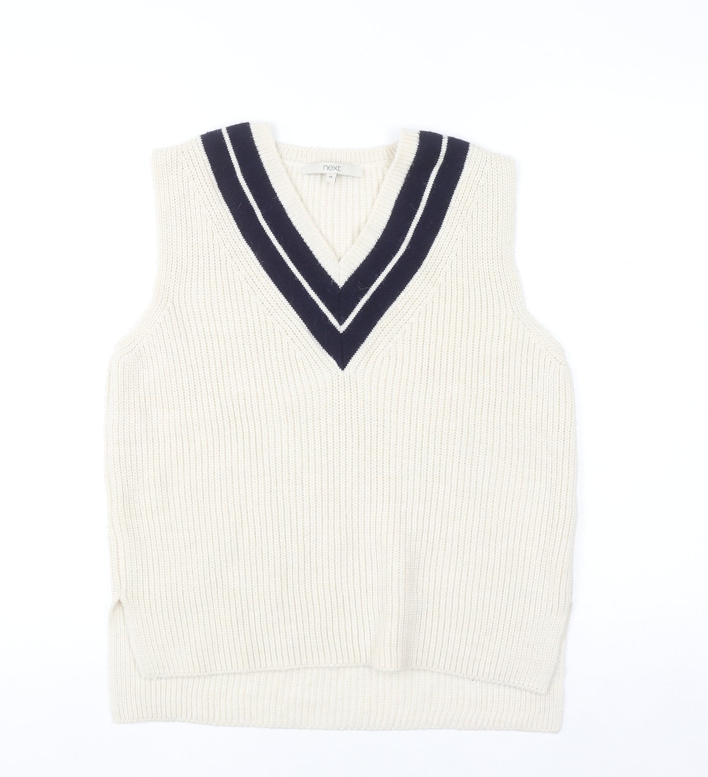 Next Men Ivory V-Neck Sleeveless Knit Vest Jumper M