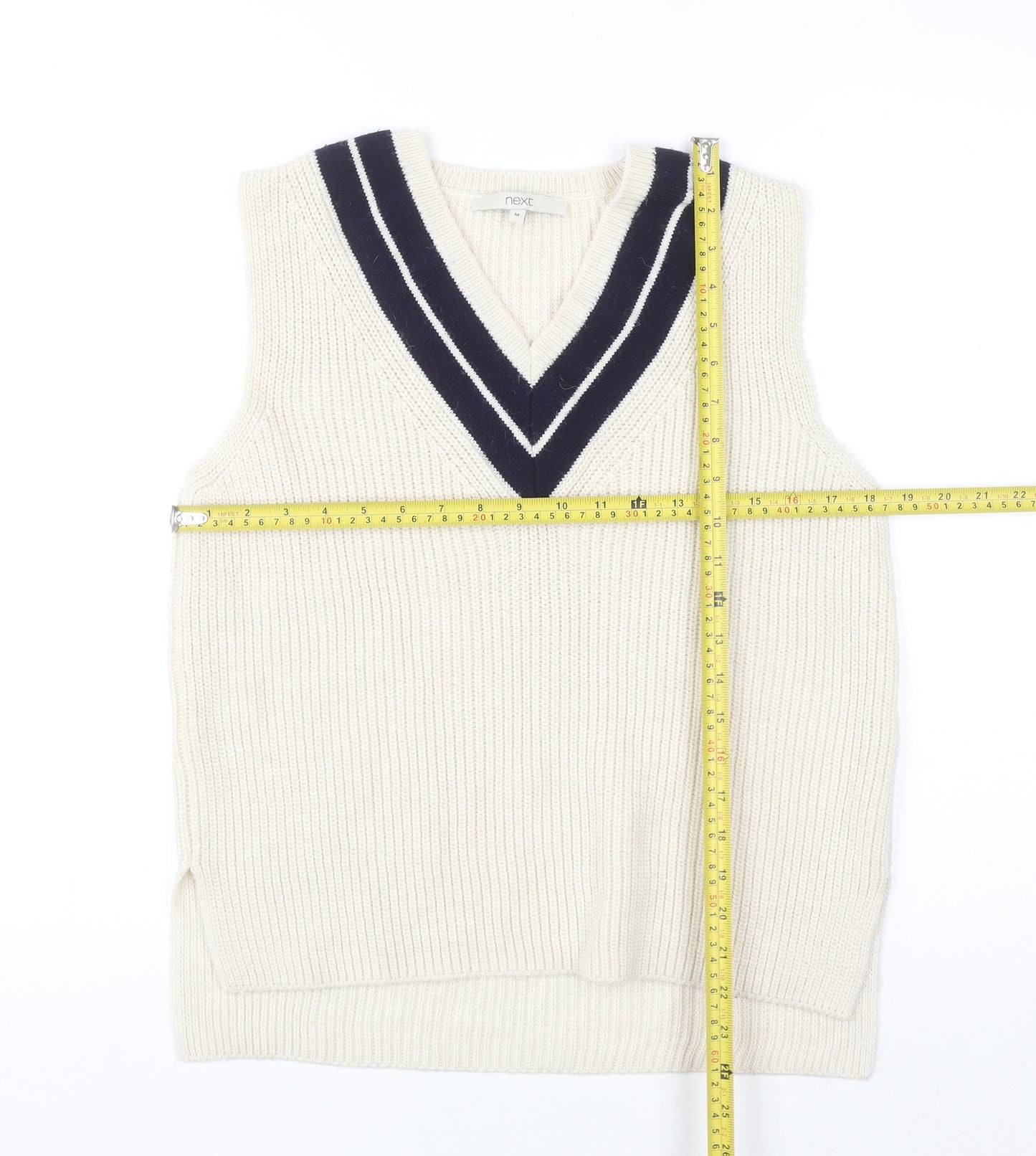 Next Men Ivory V-Neck Sleeveless Knit Vest Jumper M