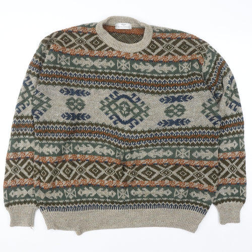 Marks and Spencer St Michael Men's Beige XL Fair Isle Wool Knit Jumper