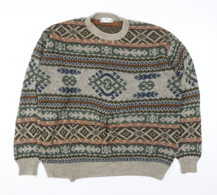 Marks and Spencer St Michael Men's Beige XL Fair Isle Wool Knit Jumper