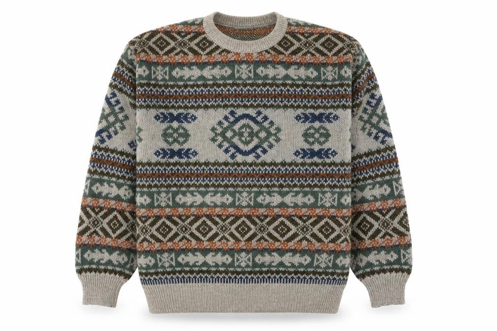 Marks and Spencer St Michael Men's Beige XL Fair Isle Wool Knit Jumper