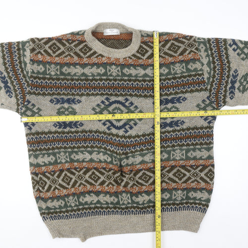 Marks and Spencer St Michael Men's Beige XL Fair Isle Wool Knit Jumper