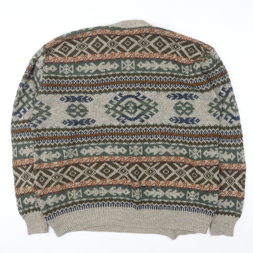 Marks and Spencer St Michael Men's Beige XL Fair Isle Wool Knit Jumper