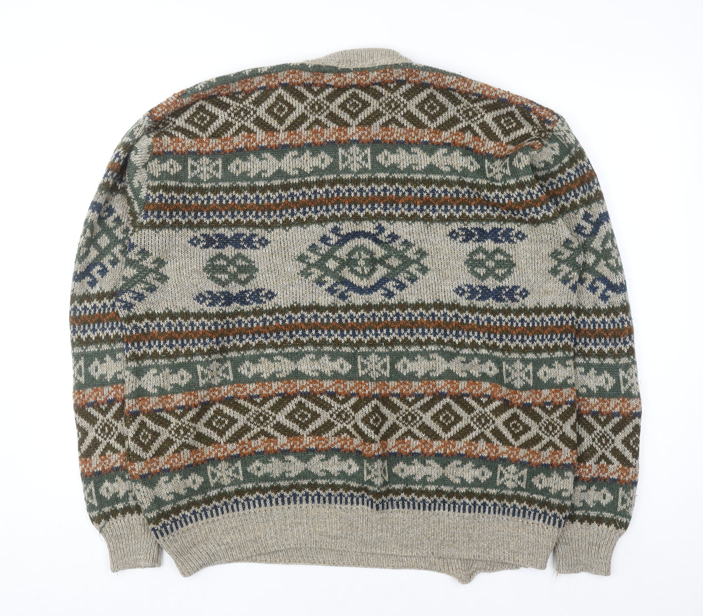 Marks and Spencer St Michael Men's Beige XL Fair Isle Wool Knit Jumper