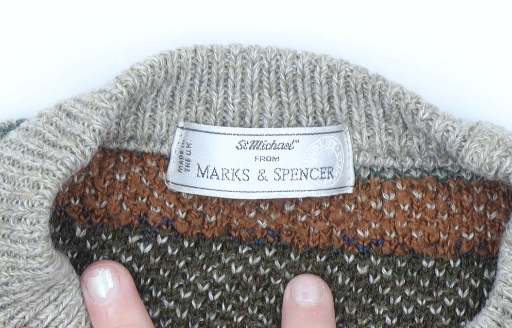 Marks and Spencer St Michael Men's Beige XL Fair Isle Wool Knit Jumper