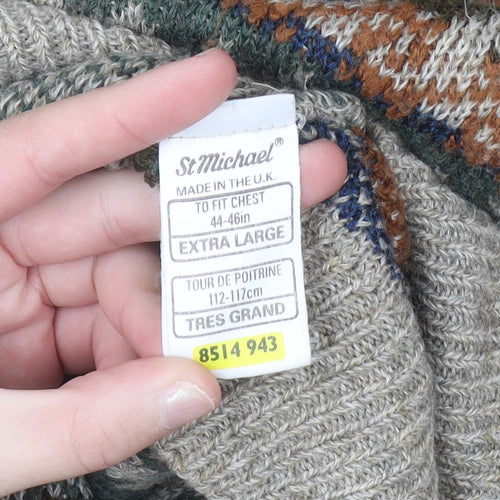 Marks and Spencer St Michael Men's Beige XL Fair Isle Wool Knit Jumper