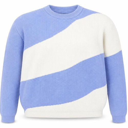 Marks and Spencer Women Blue Cream Striped Chunky Knit Jumper L