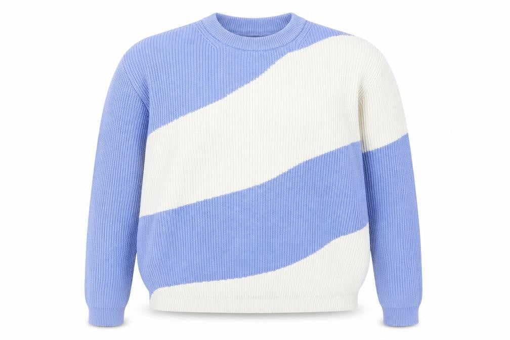 Marks and Spencer Women Blue Cream Striped Chunky Knit Jumper L