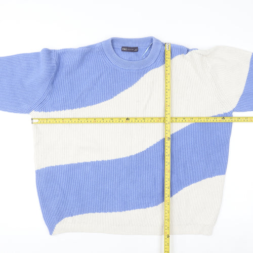 Marks and Spencer Women Blue Cream Striped Chunky Knit Jumper L