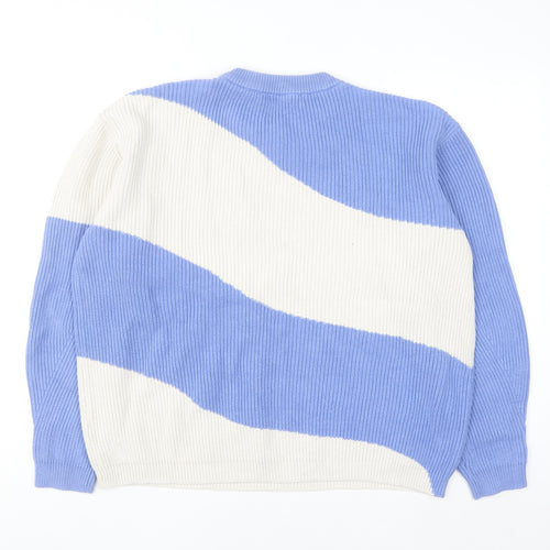 Marks and Spencer Women Blue Cream Striped Chunky Knit Jumper L