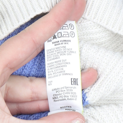Marks and Spencer Women Blue Cream Striped Chunky Knit Jumper L
