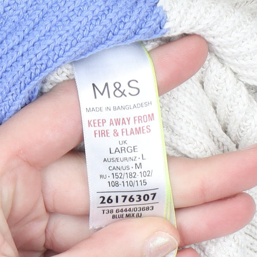 Marks and Spencer Women Blue Cream Striped Chunky Knit Jumper L