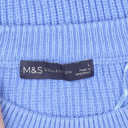 Marks and Spencer Women Blue Cream Striped Chunky Knit Jumper L