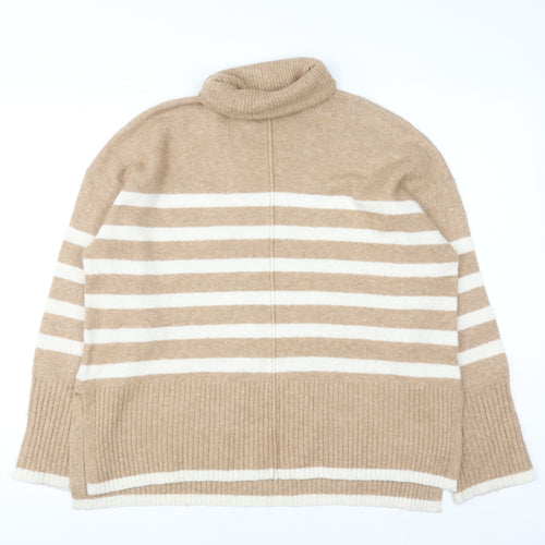F&F Women’s Beige Striped Roll Neck Wool Blend Jumper Size S