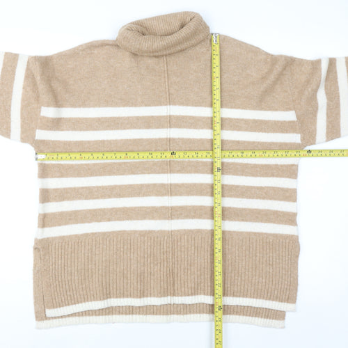 F&F Women’s Beige Striped Roll Neck Wool Blend Jumper Size S