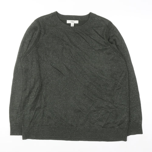 Marks and Spencer Women's Green Glitter Crew Neck Knit Jumper M