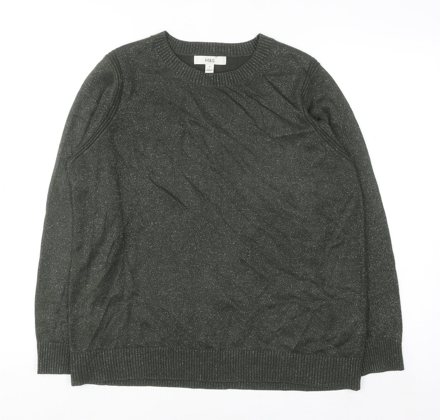 Marks and Spencer Women's Green Glitter Crew Neck Knit Jumper M