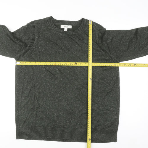Marks and Spencer Women's Green Glitter Crew Neck Knit Jumper M