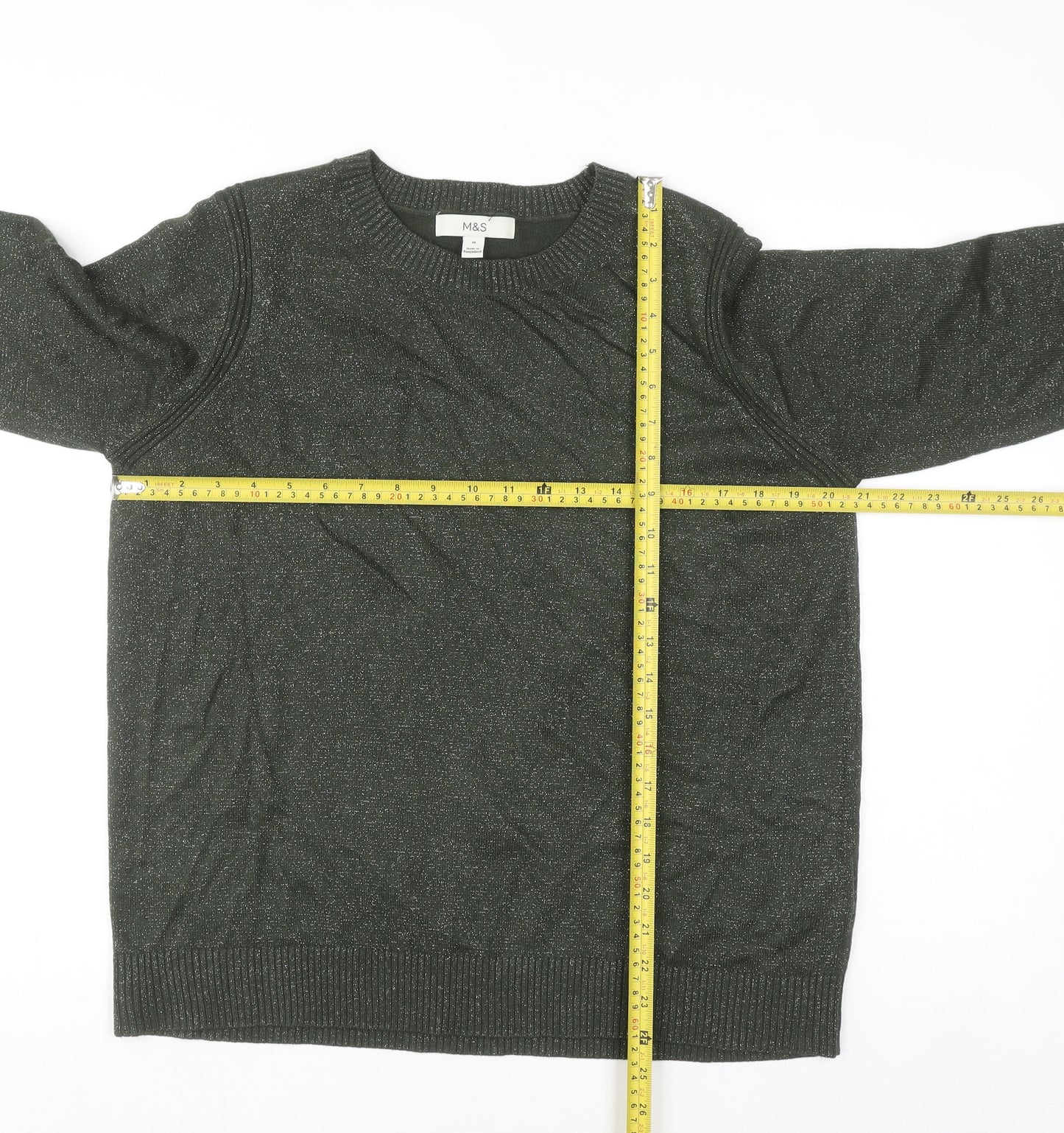 Marks and Spencer Women's Green Glitter Crew Neck Knit Jumper M