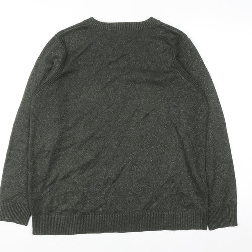 Marks and Spencer Women's Green Glitter Crew Neck Knit Jumper M