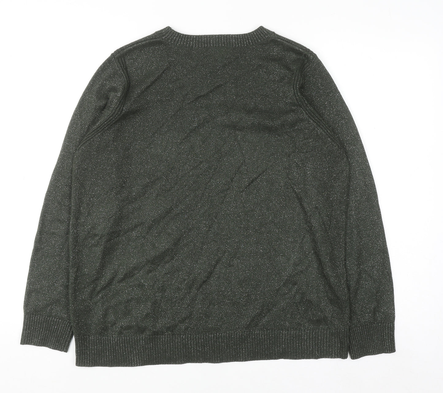 Marks and Spencer Women's Green Glitter Crew Neck Knit Jumper M