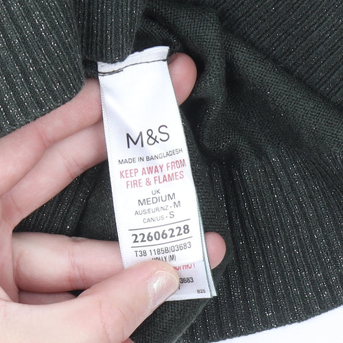 Marks and Spencer Women's Green Glitter Crew Neck Knit Jumper M