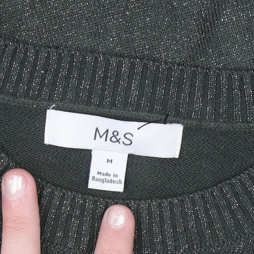 Marks and Spencer Women's Green Glitter Crew Neck Knit Jumper M