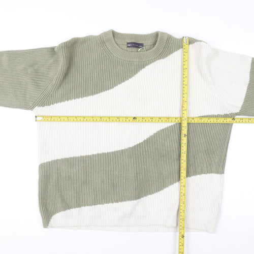 Marks and Spencer Men's Green & Cream Stripe Knit Jumper L