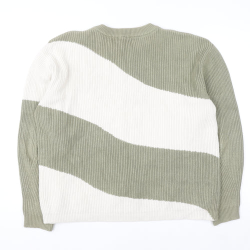 Marks and Spencer Men's Green & Cream Stripe Knit Jumper L