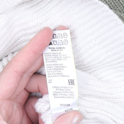 Marks and Spencer Men's Green & Cream Stripe Knit Jumper L