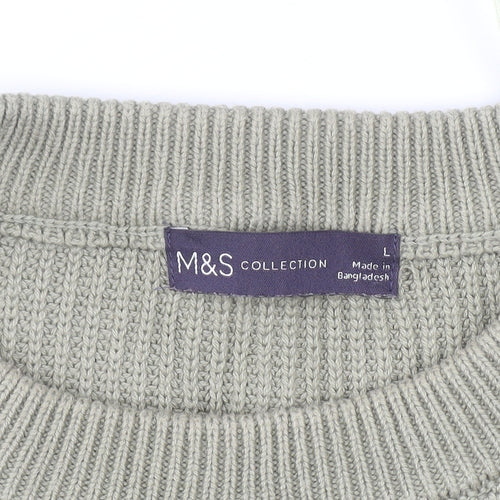 Marks and Spencer Men's Green & Cream Stripe Knit Jumper L