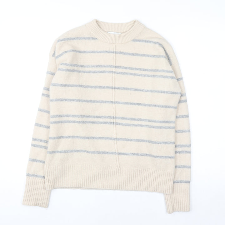 Warehouse Women’s Beige Striped Knit Jumper Size 6 Crew Neck Pullover