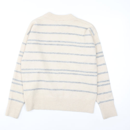 Warehouse Women’s Beige Striped Knit Jumper Size 6 Crew Neck Pullover