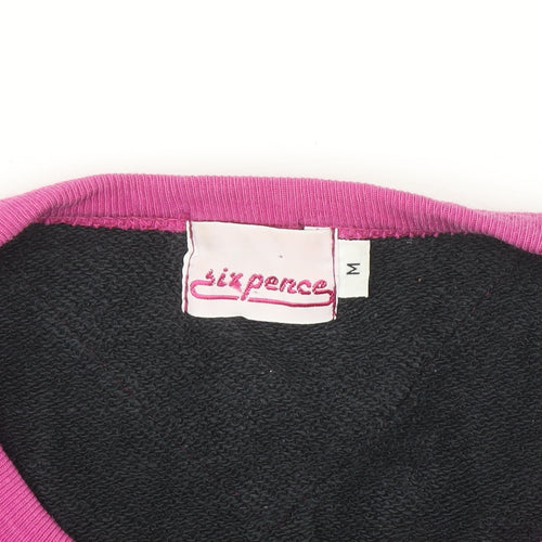 Sixpence Women's Black Neon Surf 80s Graphic Cotton 3/4 Sleeve T-Shirt M