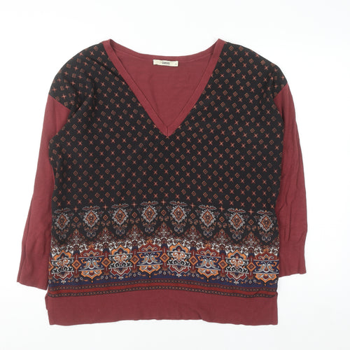 Oasis Womens Red Geometric Tunic Blouse M Viscose 3/4 Sleeve