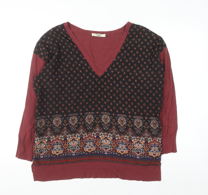 Oasis Womens Red Geometric Tunic Blouse M Viscose 3/4 Sleeve