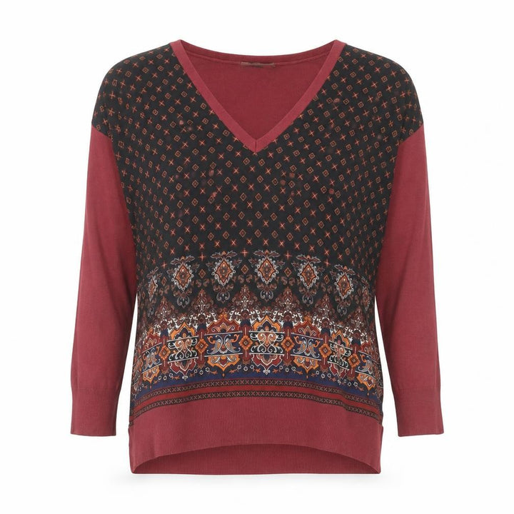 Oasis Womens Red Geometric Tunic Blouse M Viscose 3/4 Sleeve