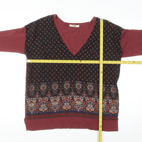 Oasis Womens Red Geometric Tunic Blouse M Viscose 3/4 Sleeve